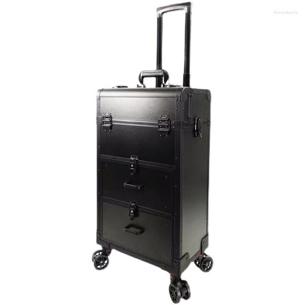 Koffer Make-up Aufbewahrungsbox Schönheit Künstler Anzug Luxus Aluminium Rollrad Friseur Werkzeugkasten Vintage Maniküre Stickerei Trolley