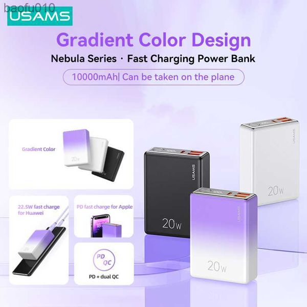 USAMS Power Bank 10000MAH с 20 Вт PD FAST Зарядка Powerbank Portable Backerge Charger для iPhone 14 Pro Max Xiaomi Huawei Phone L230712