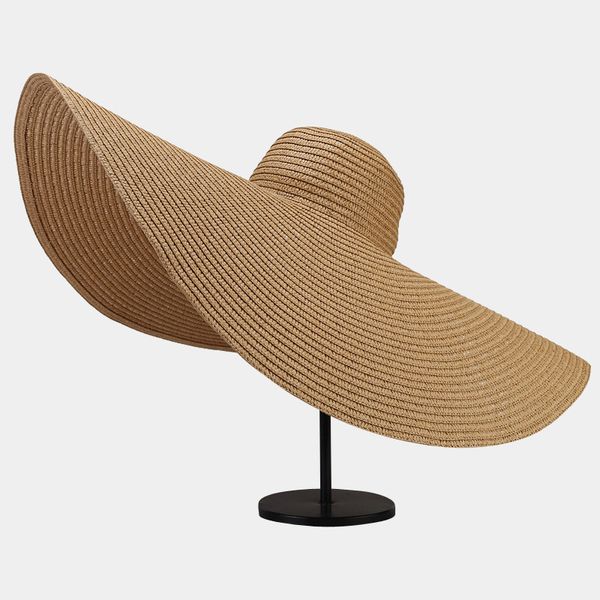 Cappelli di paglia a tesa larga oversize da 70 cm Primavera Estate Floppy Protezione UV da spiaggia pieghevole Cappello da sole per donna all'ingrosso