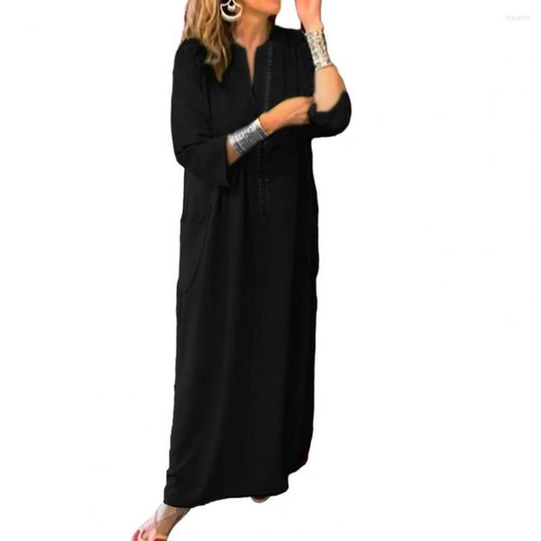 Abiti casual Abito morbido delicato sulla pelle Lady Elegante scollo a V da donna Maxi vestibilità ampia Lunghezza alla caviglia per le vacanze estive