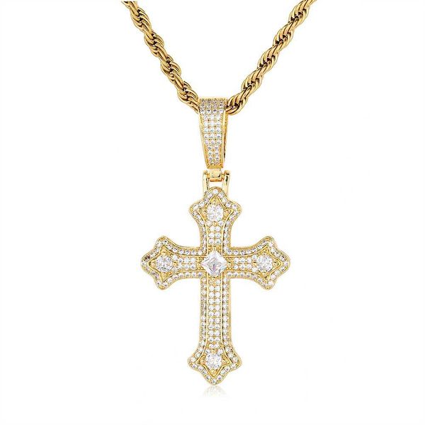 TopBling Hip Hop Vintage Kreuz Anhänger Halskette Religiöser Schmuck Voller Diamanten Männer Geschenk