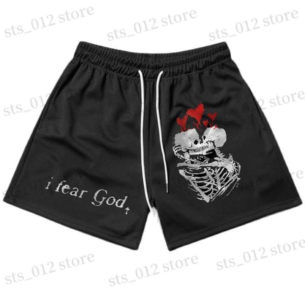 Shorts Masculino Hellstar I Fear God Shorts com estampa de caveira Homens Mulheres Street Daily Poliéster de Alta Qualidade Casual Shorts de Basquete Verão Novo T230712