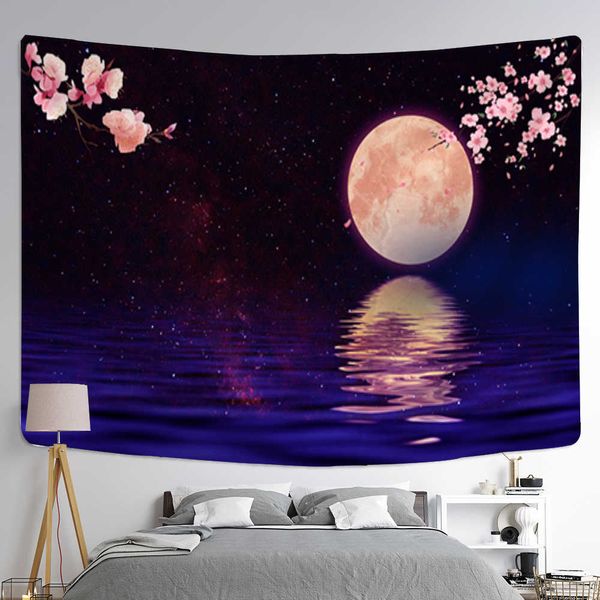 Tapeçarias lua estrelada romântico casal tapeçaria tapeçaria arte deco cobertor cortina pendurado em casa quarto sala de estar decoração