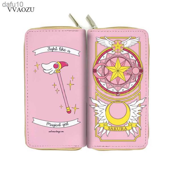 Anime Card Captor Sakura Portafoglio Cartoon Card Captor Sakura Kinomoto Pelle lunga Frizione femminile Carte di denaro Cerniera Borse carine L230704