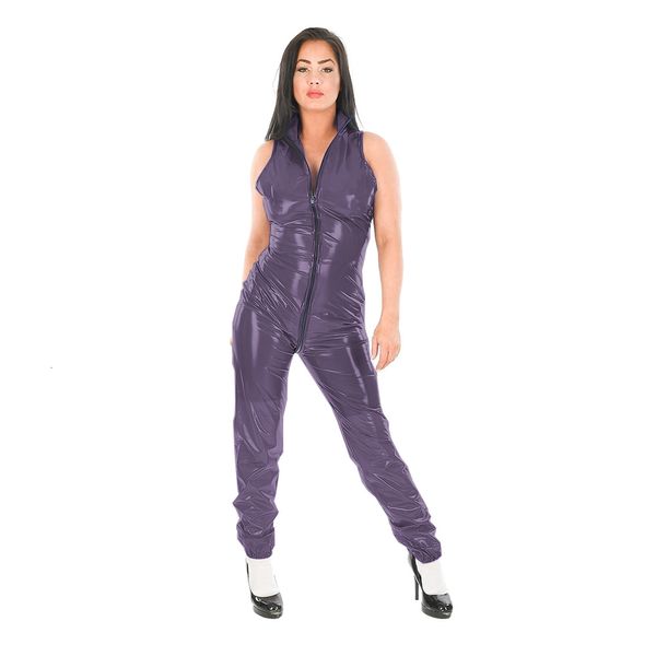 Damen Jumpsuits Schritt Hautenges Kleidungsstück PVC-Leder Stehkragen Hautenges Kleidungsstück Rollenspielkostüm S-7XL 230711