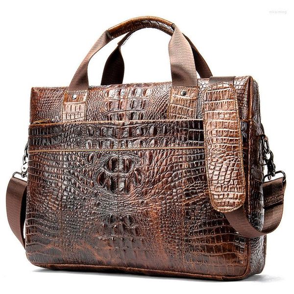 Evrak çantaları lüks evrak çantası orijinal deri timsah desen iş beyefendi dizüstü çantalar vintage mükemmel tasarımcı çanta