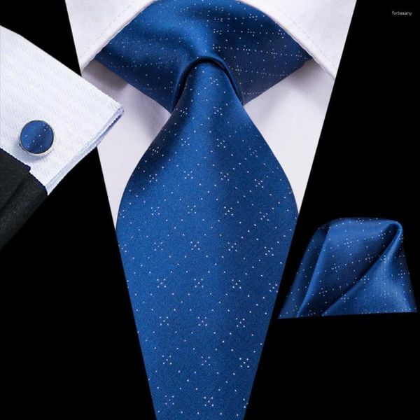 Papillon Cravatta da sposa in seta scozzese bianca blu navy per uomo Handky Gemello Regalo Cravatta Set Fashion Design Business Party DropshipHi-Tie