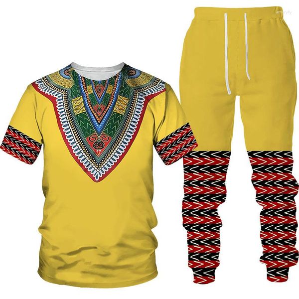 Erkekler Trailtsits Dashiki Erkekler Kadın Afrika Geleneksel Baskılı Tişört/Günlük Pantolon Vintage Grafik Büyük Boy Bahar Yaz Erkek Giysileri