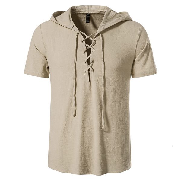 Canotte da uomo Canotte da uomo T-shirt a maniche corte con cappuccio T-shirt con scollo a V Camicia estiva in cotone Lino Led Casual Uomo traspirante 230711