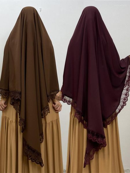 Etnik Giyim Bir Katman Dantel Nida Long Khimar Kadın Abaya Müslüman Hijab Ramazan Duası Jilbab Eid Hijabs Burka Başkarf Djellaba Niqab