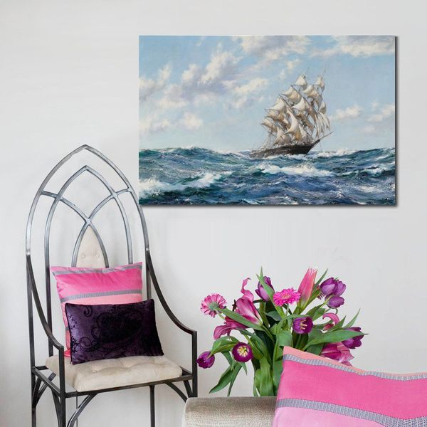 Marine Paintings Canvas Art the Clipper Ship Blue Jacket on Choppy Seas Montague Dawson Painting for Cafe Bar Decor