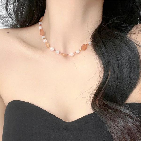 Choker Fashion сладкая красочная бисера натуральное каменное оранжевая стеклянная сплайсинга короткое ожерелье