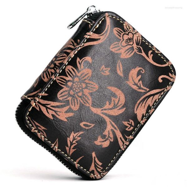 Carteiras Moda Couro Genuíno Personalidade Feminina Feminina Porta-Cartões de Grande Capacidade Feminino Bolsa Moeda Organ Mini Carteira