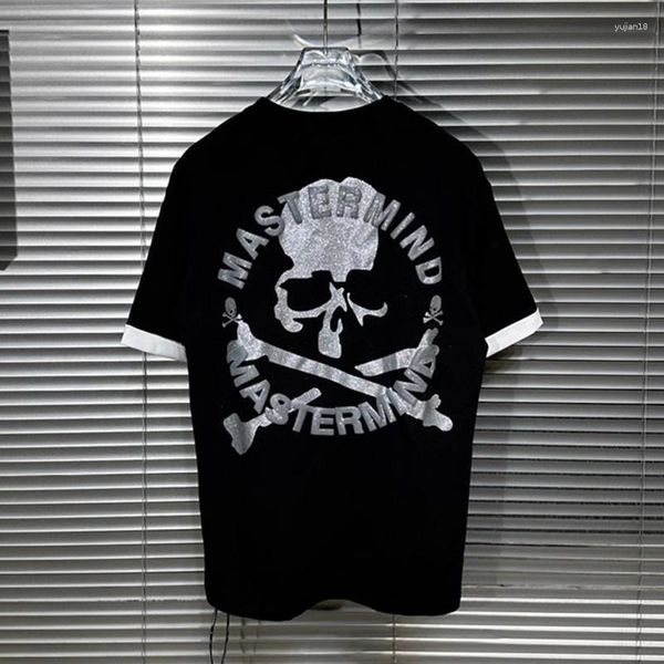 Herren T-Shirts 2023 MASTERMIND Dark MMJ Kurzarm Sparkling Silver Skull Print T-Shirt TX966