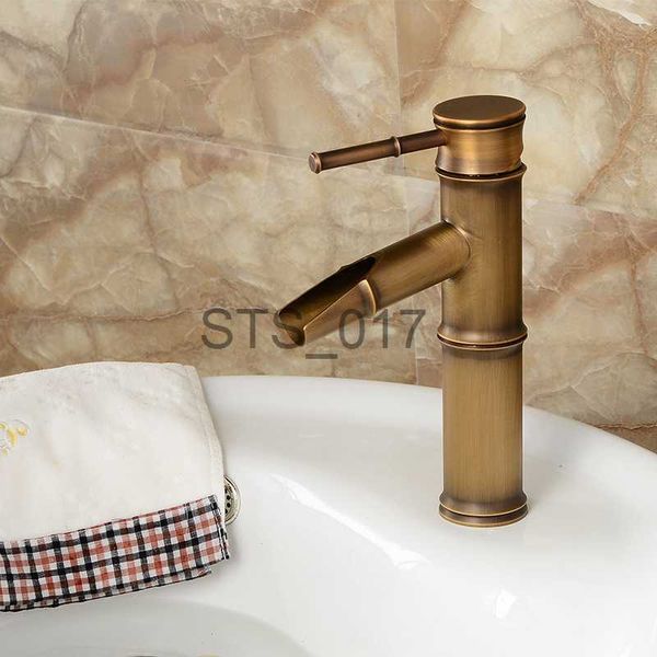 Rubinetti da cucina Rubinetti in rame retrò Rubinetto da cucina per acqua calda e fredda Rubinetto per lavabo in ottone antico antico Rubinetto a forma di bambù Accessori per il bagno x0712