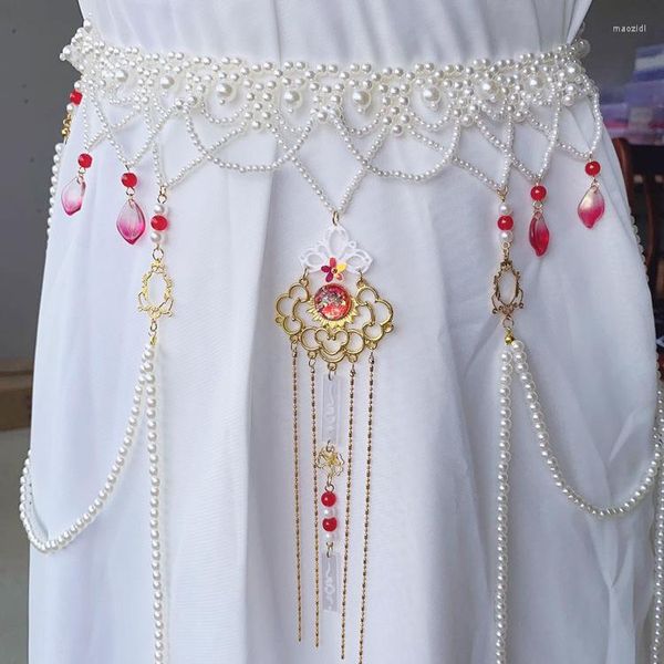Partei Liefert 2023 Chinesische Hanfu Gürtel Dehnbare Frauen Elastische Perle Kleid Strass Jeweled Taille Kette Metall Bund