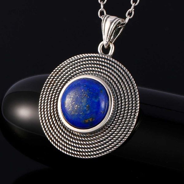 Anhänger Halsketten Sterling Silber 925 Halskette Natural Lapis Lazuli Stein Anhänger Halskette für Frauen Geschenk einfacher Mode fein Schmuck HKD230712