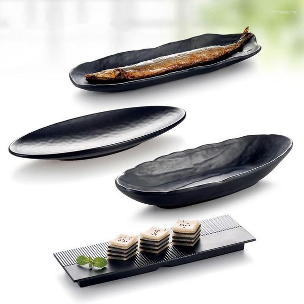 Pratos SIA-HUAT 1 PCS Melamina Forma Retangular Prato Para Restaurante Japonês Plástico Preto MaFinishing Louça Atacado