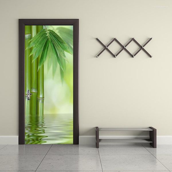 Sfondi Green Bamboo Forest Leaf 3D Po Wallpaper Home Decor Modern Living Room Bedroom Door Sticker PVC Murale autoadesivo