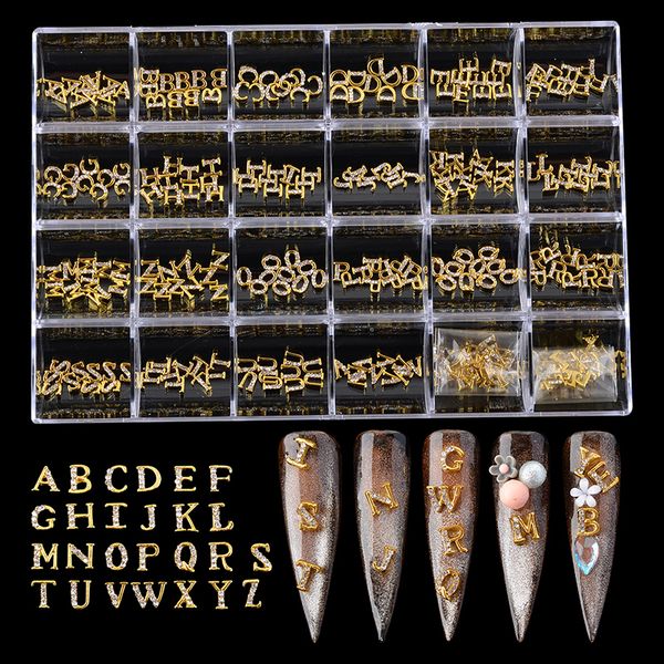 Nagelkunst-Dekorationen, 260-teiliges Buchstaben-Charm-Set, Gold, Silber, Rose, Metall, Designer-Schmuck, Alphabet, 3D-Diamanten, 230712