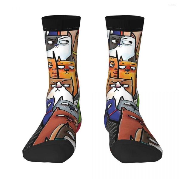 Herrensocken für Männer, verdächtige Kätzchen, 5 % Spandex, Kleidung, lustige Crew, mittlere Röhre, Geschenkidee