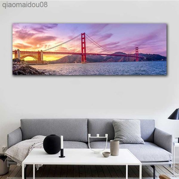 HD impresión paisaje lienzo pintura San Francisco Golden Gate puente puesta de sol pared arte Cuadros para decoración del hogar póster imagen L230704