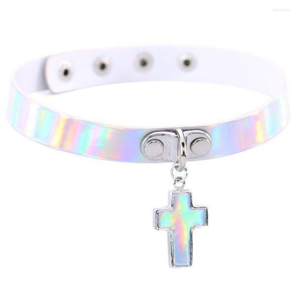 Collana girocollo in pelle PU regalo per donna cuore collare laser in metallo chocker gioielli moda crocifisso gotico