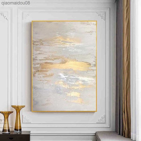 Pittura a olio astratta dipinta a mano con lamina d'oro su tela Wall Art Murale Soggiorno Hotel Ufficio Decorazione d'interni Pittura L230704