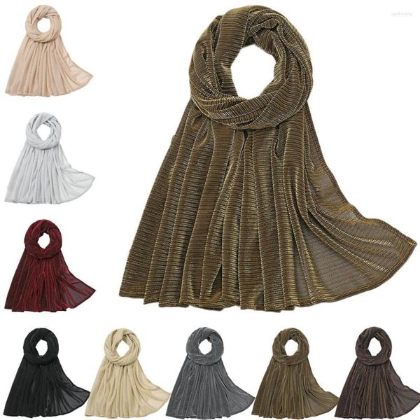 Roupas étnicas 180 70cm Glitter Hijab Cachecol Longo Muçulmano Cachecol Feminino Xaile Brilhante Envoltório de Cabeça Turbante Lenço de Cabeça Estolas Islâmicas Moda Sólido