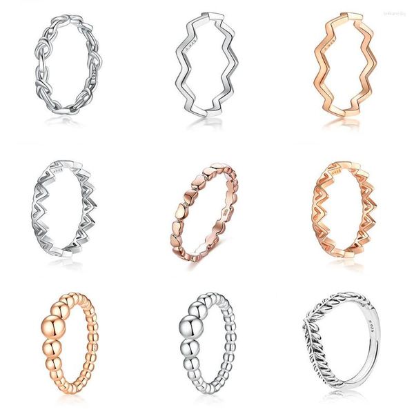 Cluster Rings 925 Sterling Silver Ring Charms Fashion Ripple Rose Gold Heart Round Ball DIY Finger For Women Party Jewelry