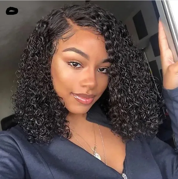 Peruca bonita encaracolada curta bob peruca com fechamento de renda brasileira remy perucas de cabelo humano para mulheres negras profundas encaracoladas bob perucas naturais