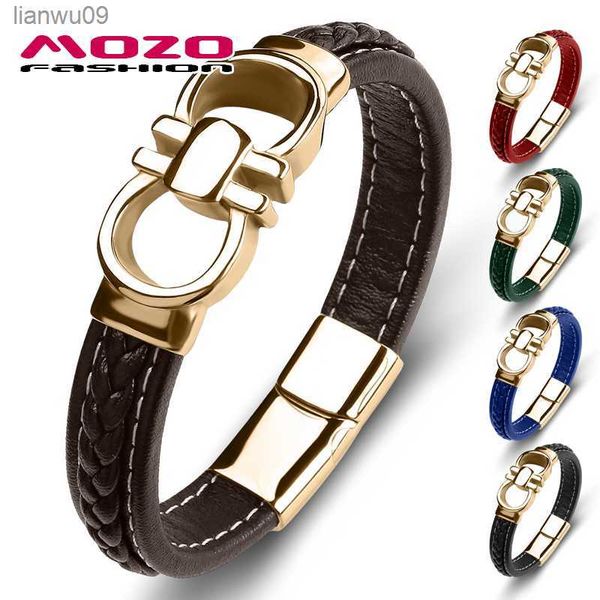 Neue Punk Männer Armbänder Hohe Qualität Echtes Leder Edelstahl Charme Frauen Mode Schmuck Heißer Verkauf Elegante Armreifen Braun L230704