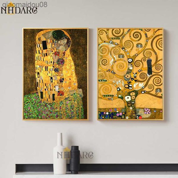 ic Künstler Gustav Klimt Der Kuss Goldbaum Kunstdruck auf Leinwand, Gemälde, Poster, Wandbilder, Wohnzimmer, Heimdekoration, L230704