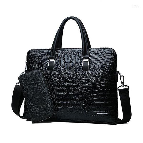 Pastas masculinas com padrão de crocodilo designer jacaré bolsa de couro PU bolsa de negócios para escritório bolsa para laptop masculina vintage 2023