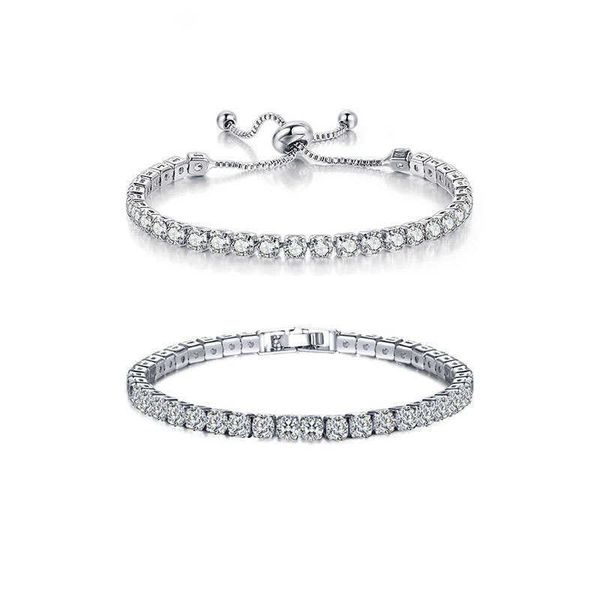 4 mm 2 Stück/Set Prinzessin Rundschliff, neu, heiß verkauft, Kupfer-Diamant-Tennis-Armband, cooles volles Cz-Zirkon-Handband, weiß vergoldet, Kettenarmbänder, Armreif für Männer und Frauen, Schmuck