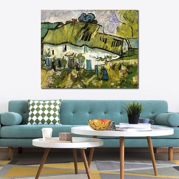 Leinwandkunst, impressionistisches Bauernhaus mit zwei Figuren, 1890, Vincent Van Gogh, Landschaftsgemälde, handgefertigt, romantisches Dekor für die Küche