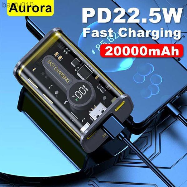 PD22.5W Transparente 20000mAh Power Bank Carregamento Rápido Bateria Externa para iPhone Huawei Xiaomi Smartphone Tablet para Cyberpunk L230712