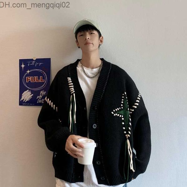 Maglioni da uomo Cardigan da uomo S-3XL design maglione nero completamente abbinato a maglieria da uomo giovanile high street college per il tempo libero bel ragazzo cool Kpop nuovo Z230712