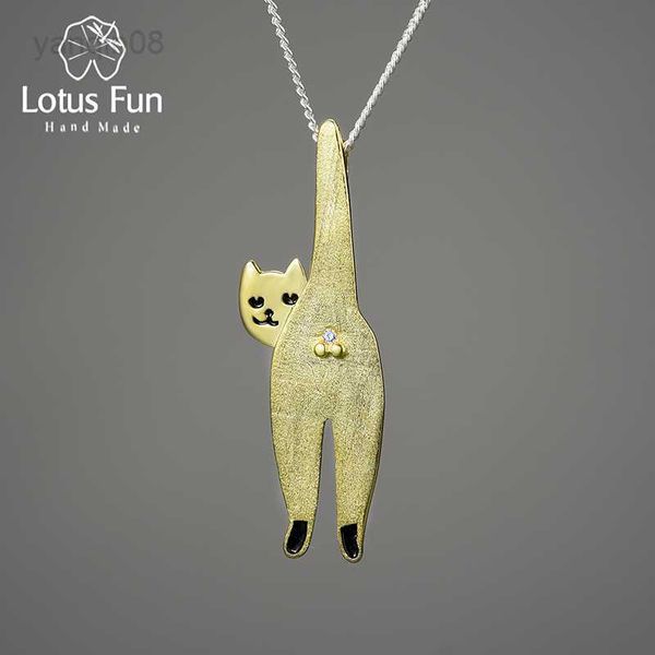 Collane con ciondolo Lotus Fun Oro 18 carati Lungo Naughty Fashion Cute Cat Ciondolo Catene e collane in argento sterling 925 per donna Gioielli originali HKD230712