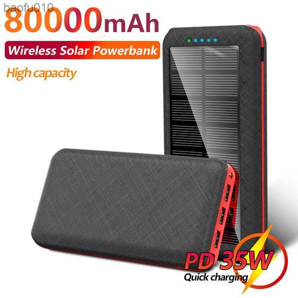 Banco de energia solar sem fio portátil de 80000 mAh com portas USB triplas Carregador rápido para celular ao ar livre para Xiaomi Samsung Iphone L230712