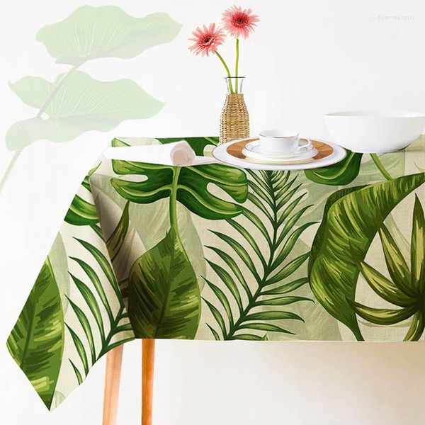 Masa bezi tropikal bitkiler dekoratif masa örtüsü tarzı yeşil renk yemek kapağı mutfak ev dekoru dikdörtgen