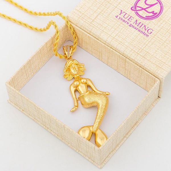 Anhänger Halsketten Meerjungfrau mit Geschenkbox 18 Karat vergoldetes Kupfer Pharao 60 cm Kette für Frauen Hip Hop Rock Schmuck Zubehör