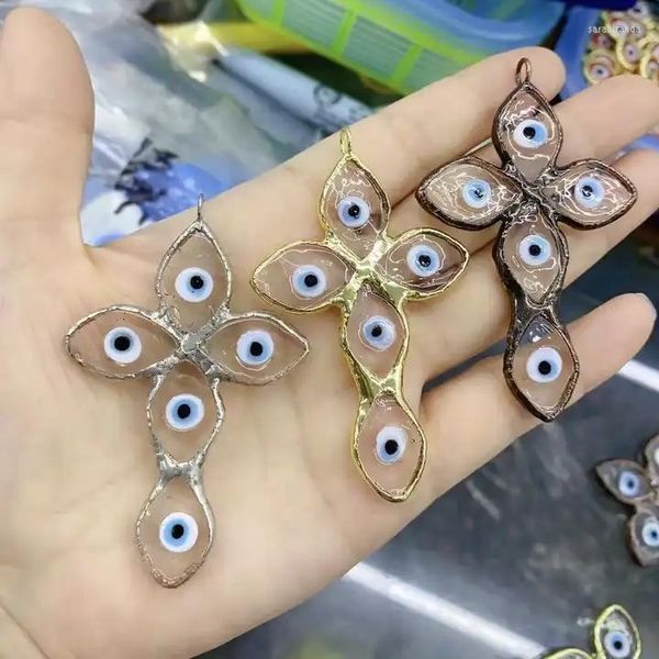 Anhänger Halsketten 3 Stück funkelnde erstaunliche Kreuzglasur für Blue Eye Charms Schmuck DIY 18 Karat vergoldete Anhänger
