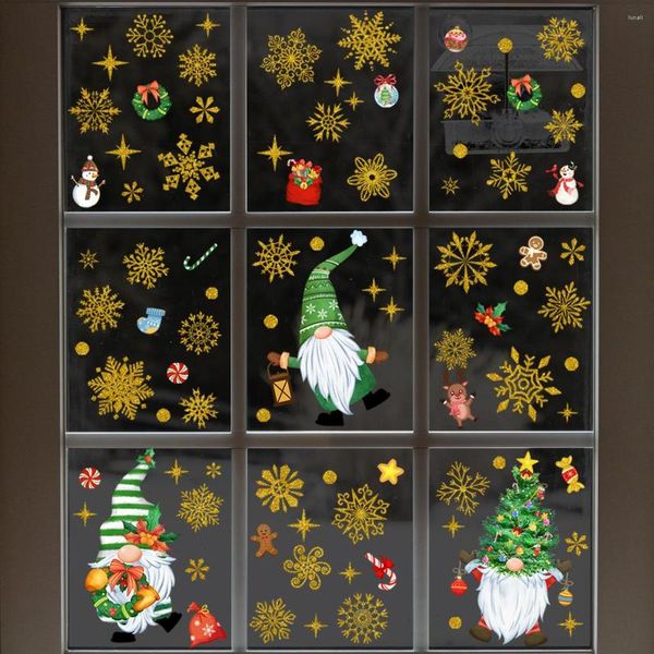 Papéis de parede 9pcs Floco de Neve Gnomo Árvore de Natal Adesivos de Parede Janela Decoração de Casa Adesivo Papel de Parede Dj4030