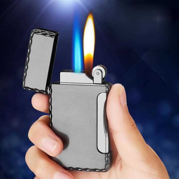 New Metal Double Flame Jet No Gas Lighter Grinding Torch Turbo Flint Free Fire Butano Sigaro antivento per sigarette 934K