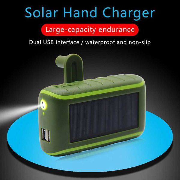 Banco de energia solar multifuncional 6000/8000 mAh Manivela alimentado por dínamo Carregador universal USB duplo externo portátil PoverBank L230712