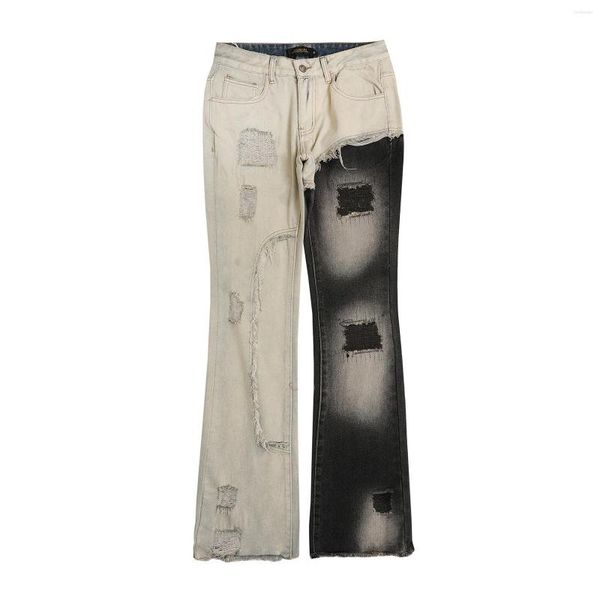 Erkekler Kot Patchwork Sıska Alevlendi Jean Mens Street Giyim Yıkanmış Yıkılmış Yırtılmış Yırtılmış Hip Hop Yırtık Keim Pantolon Kadınlar için