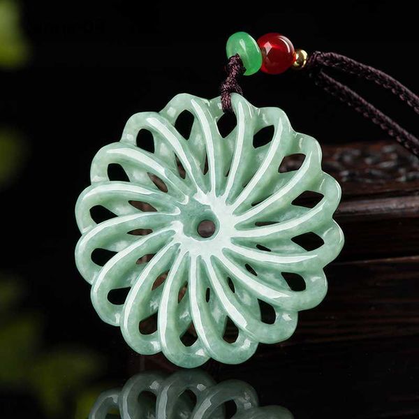 Подвесные ожерелья бирманская нефритовая калейдоскоп подвесной амулеты подарки подарки ювелирные украшения винтажные зеленые роскошные ожерелья Jadeite Emerald Real Natural Hkd230712