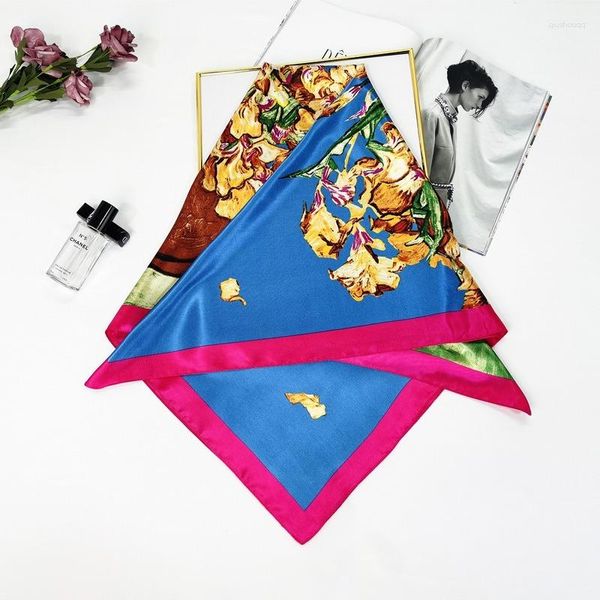 Eşarplar 90cm Lady Eşarp Kadın El Havlu Moda Sargılar Şal Bant Zambak Yağlı Boya Rayon Aksesuar Seyahat Neckerchief