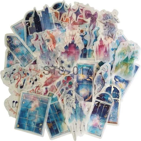 Andere dekorative Aufkleber 60 Stück Kawaii Silberfolienaufkleber Sternenhimmel durch Fenster Traumschloss Sternlicht Musiknote Washi-Aufkleber für Scrapbooking x0712